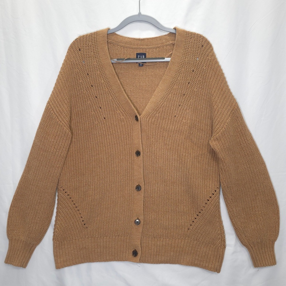 Gap Shaker Boyfriend Cardigan Button Front Camel Heather Women XS Classic Preppy